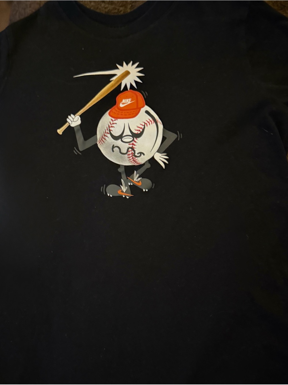 Nike Black Kids Baseball Graphic Tee with Orange Accents